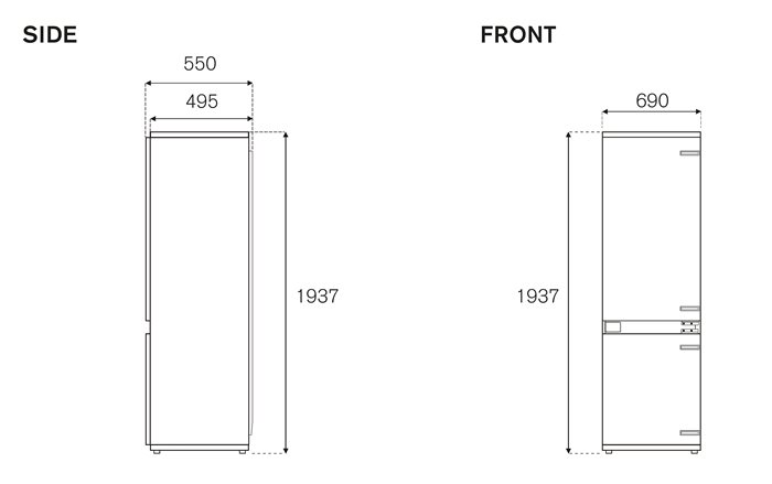 70cm koelvries combi 193 cm, sleepdeur | Bertazzoni